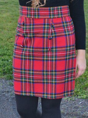 Handmade Plaid Flannel Tartan Skirt, size M.